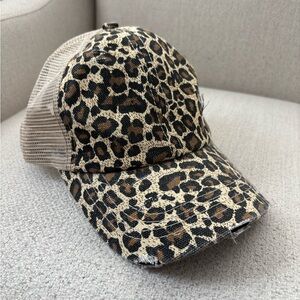 Leopard Print Mesh-Back Trucker Hat - Beige Brown Black